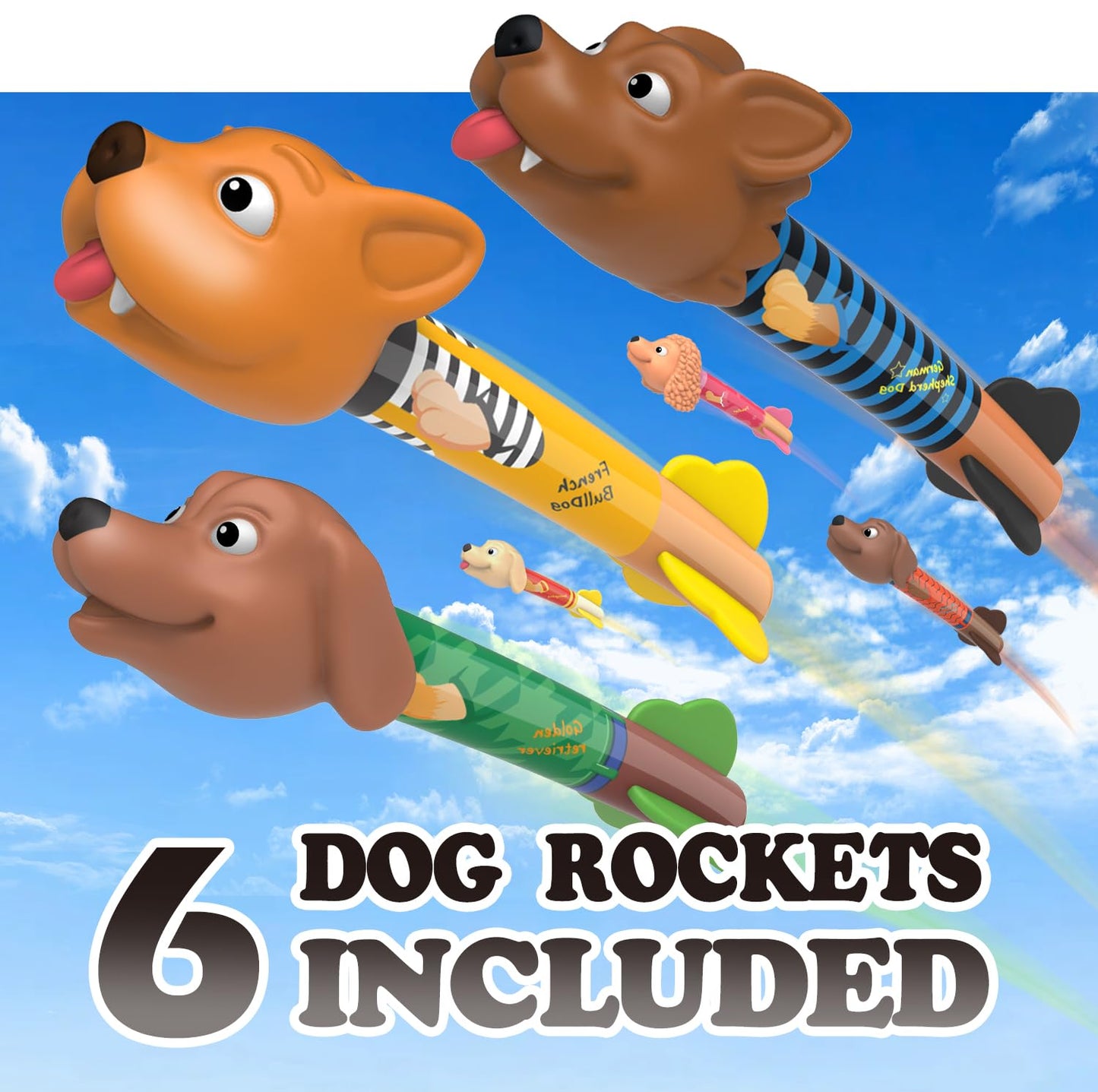 Dog Rocket Launcher for Kids, 6 Dog Rockets with Dog House Launcher Stand-Fun Backyard & Outdoor Kids Birthday/Holidays Toys Gifts for Boys & Girls- Dog Toy Foam Blaster Set Soars Up to 100 Feet