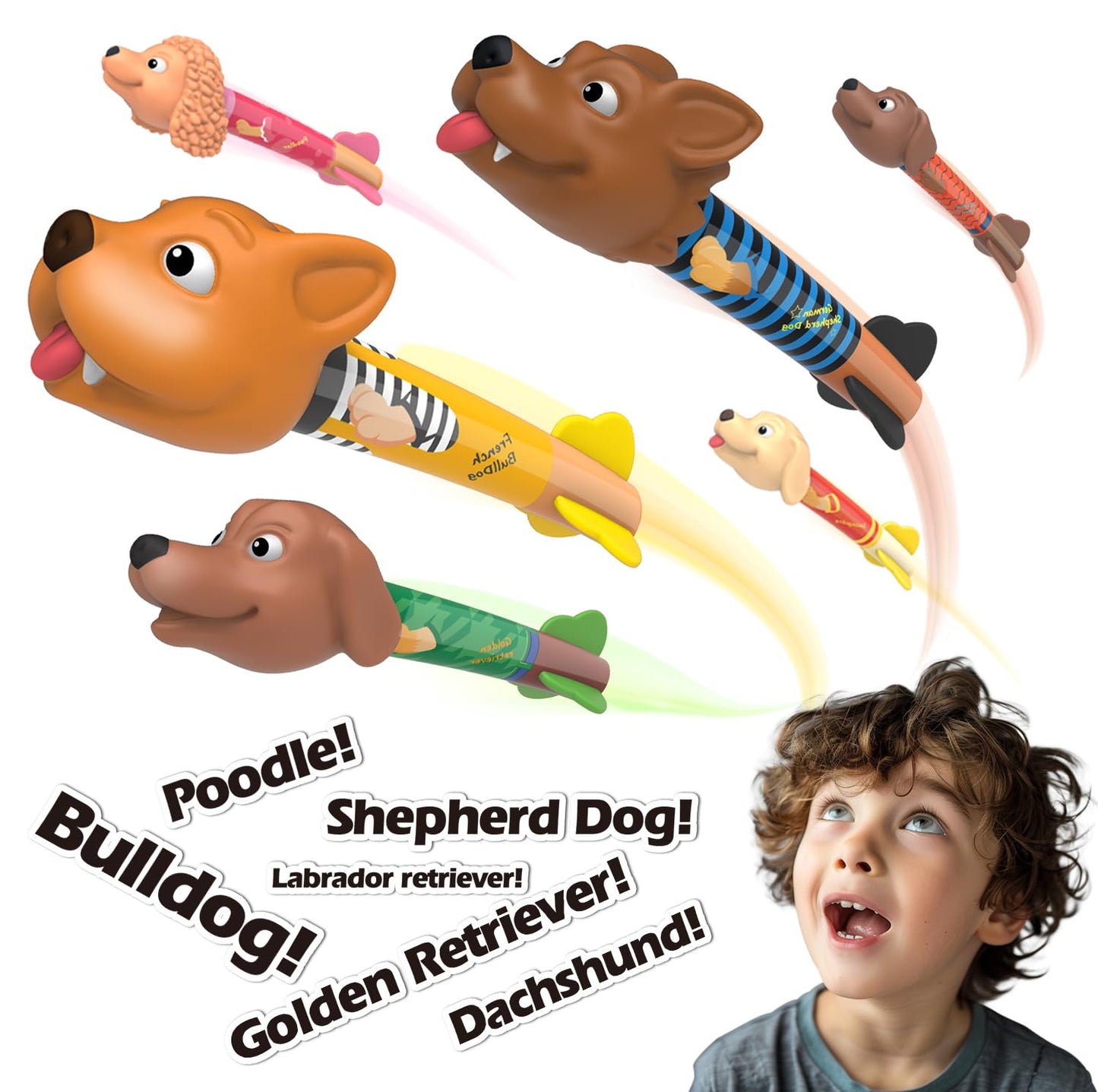 Dog Rocket Launcher for Kids, 6 Dog Rockets with Dog House Launcher Stand-Fun Backyard & Outdoor Kids Birthday/Holidays Toys Gifts for Boys & Girls- Dog Toy Foam Blaster Set Soars Up to 100 Feet